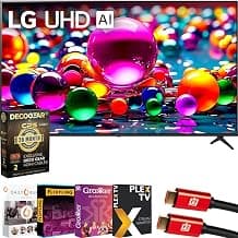 55UA7700PUB Paquete de TV inteligente webOS UA77 LED AI 4K UHD de 55 pulgadas (2025) con transmisión de películas de estreno, cable HDMI de 6 pies y Deco Gear Paquete de protección exclusivo de 26 meses de CPS (BEACH-CPS-26M500)