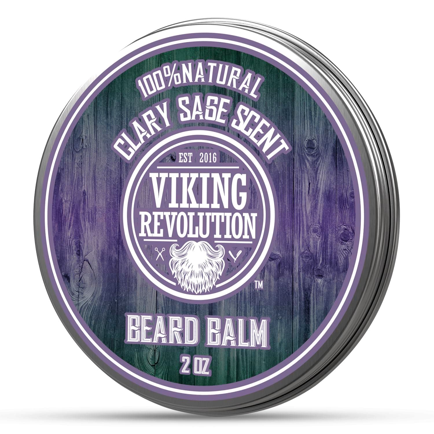 Viking Revolution Clary Sage Bálsamo para barba – Mantequilla para barba con aceite de argán, suavizante de barba para hombres con aceite de jojoba – Hidratante para barba para hombres con cera de abejas – Cera para barba para hombres (2 oz, 1 paquete)