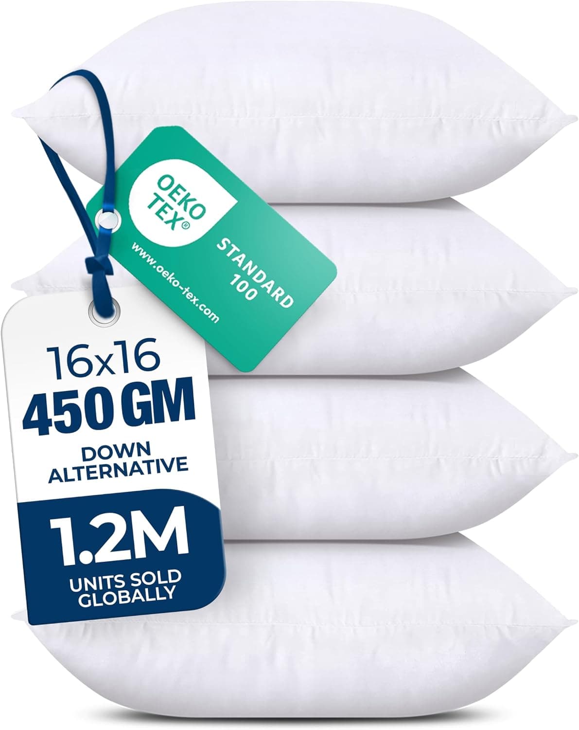 Juego de 4 almohadas decorativas de 16 x 16 Utopia Bed | Relleno de almohada alternativo de plumón con relleno esponjoso para camas, sofás y sillas. Apto para uso en interiores y exteriores.