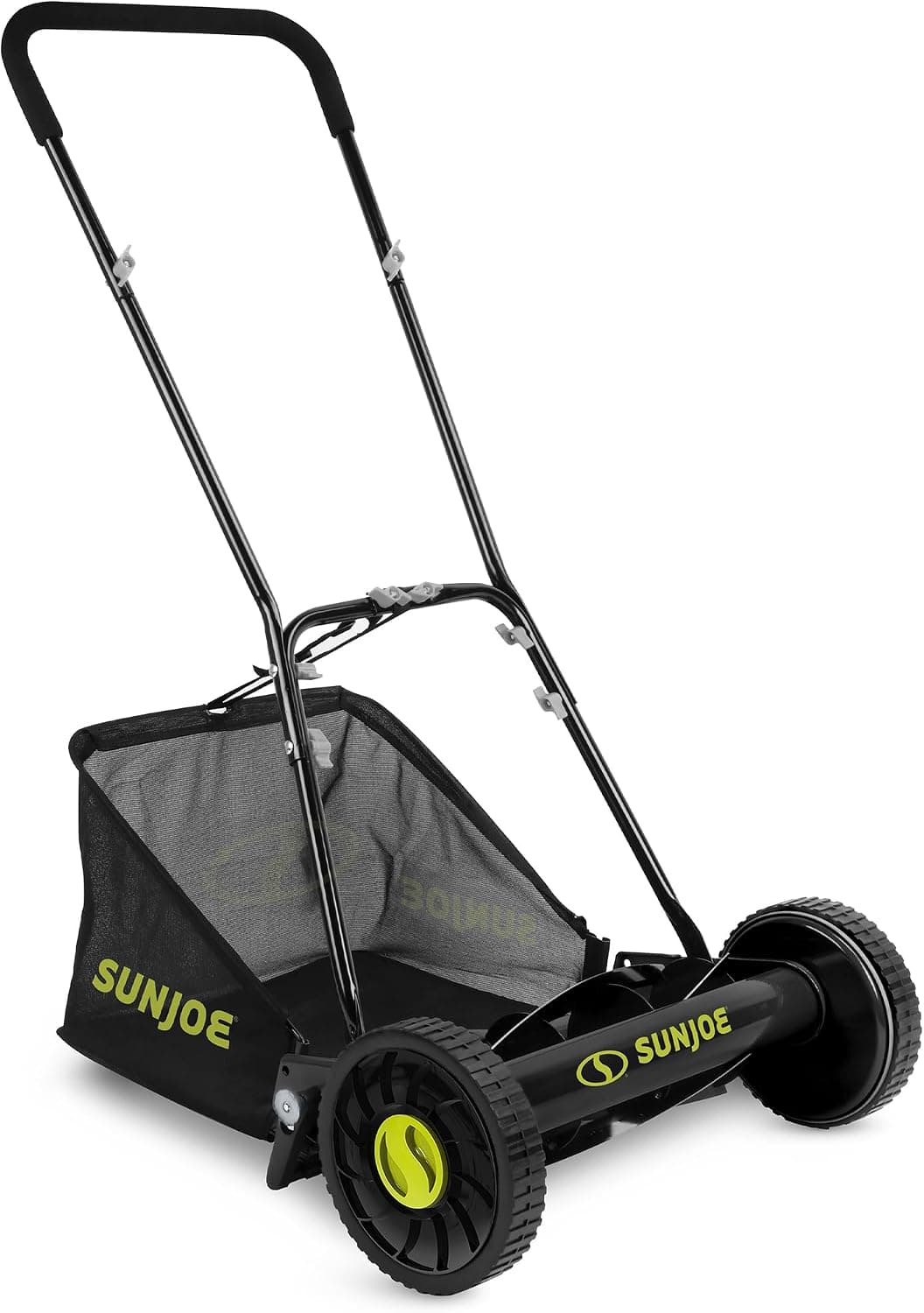 Sun Joe Cortacésped manual con carrete de empuje con recogedor de césped de 6,6 galones, ancho de corte de 16 pulgadas, máquina cortadora de jardín resistente para cuidado y mantenimiento de jardinería, MJ500M