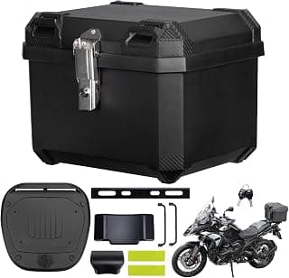 Baúl para motocicleta de 45 L, baúl universal de plástico para motocicleta con forro, baúl superior para motocicleta desmontable impermeable con cerradura y cojín trasero (negro)