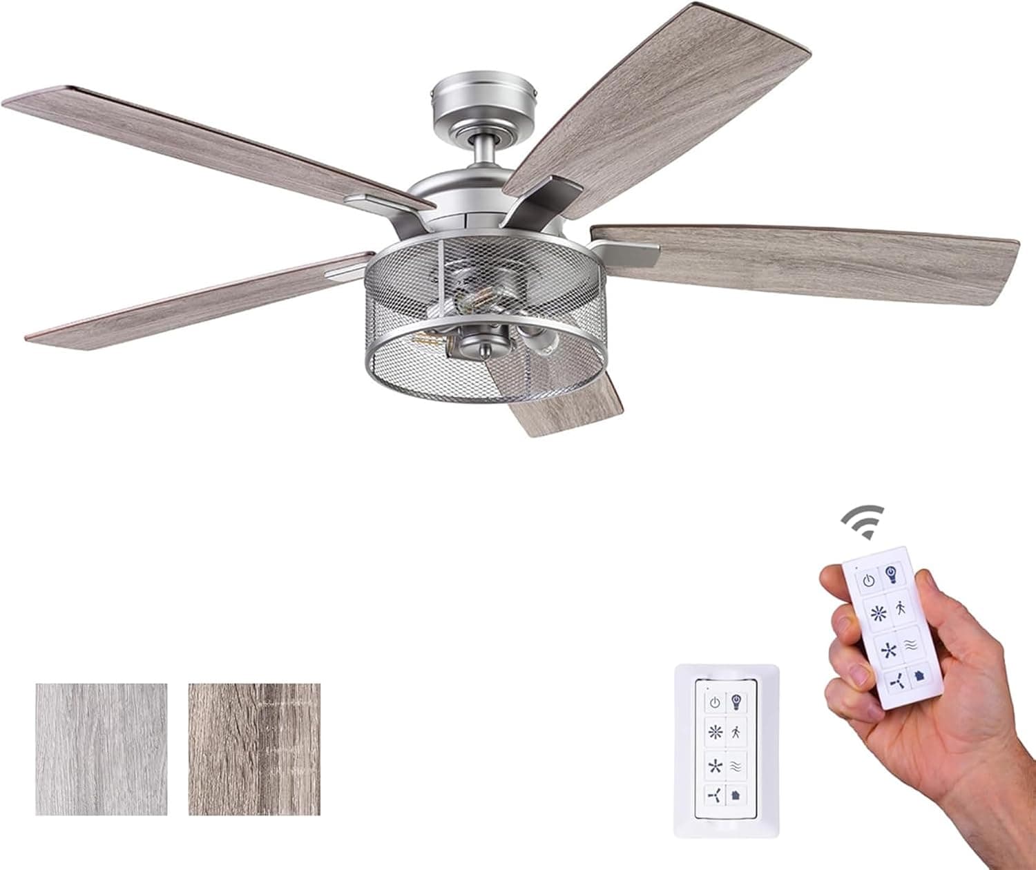 Honeywell Carnegie Ventilador de techo, motor silencioso y control remoto, 52", plateado