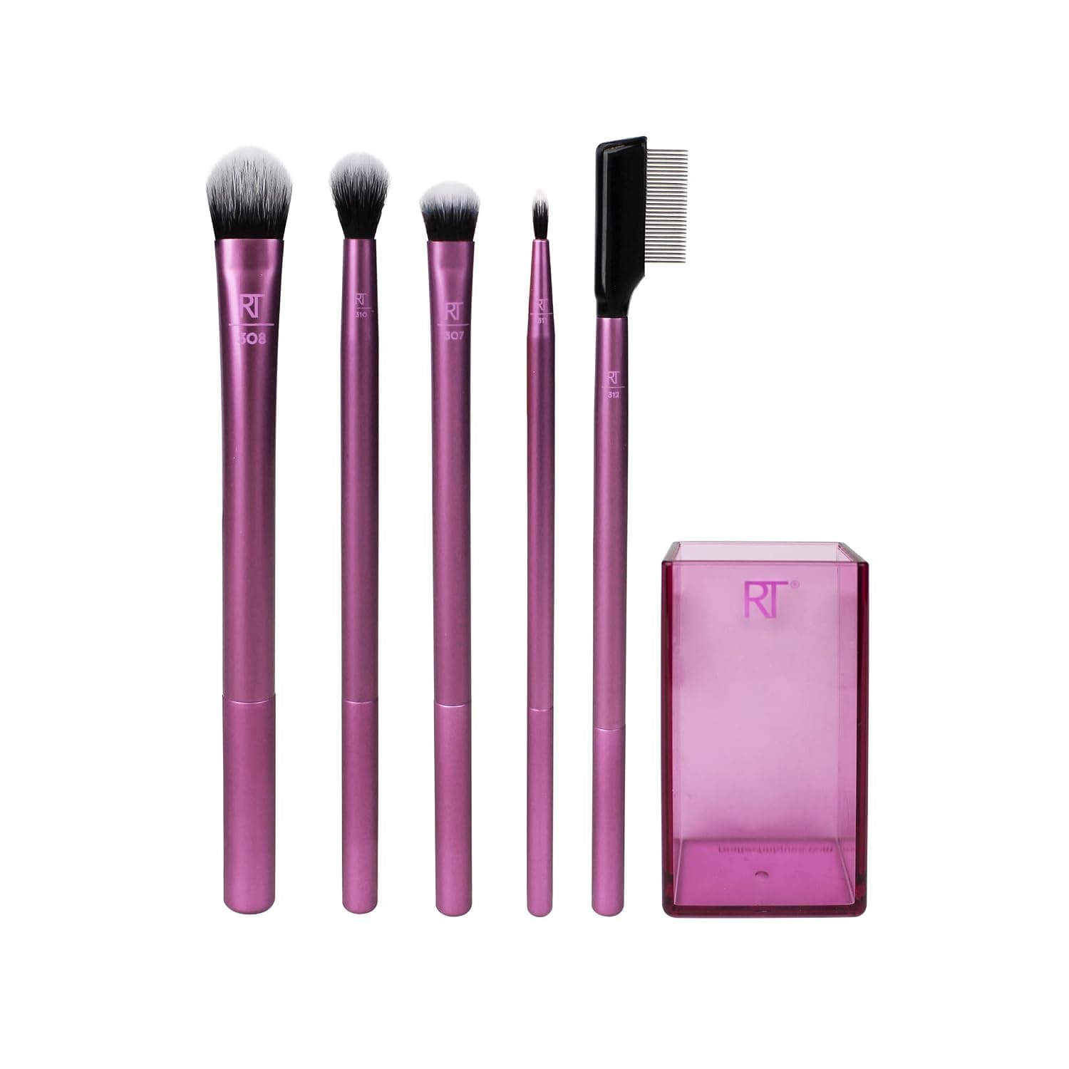 Real Techniques Juego de ojos mejorado sin crueldad, brochas para sombra de ojos y cejas, morado, kit de brochas de maquillaje de 6 piezas