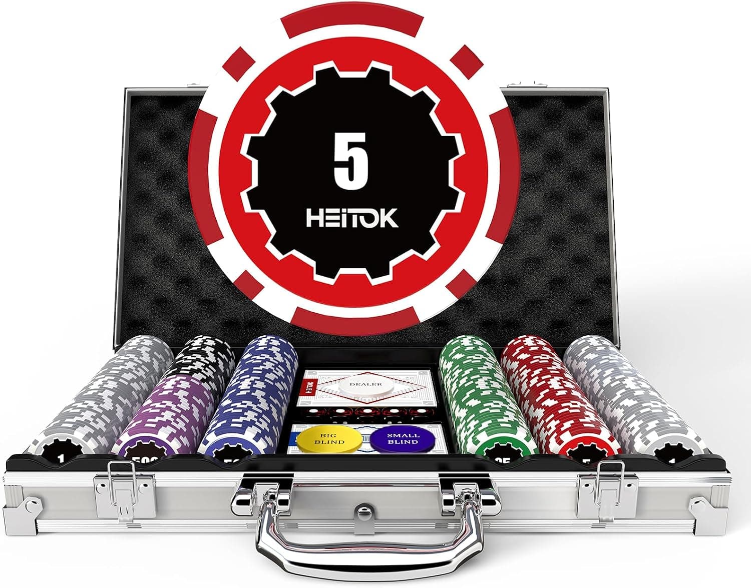 HEITOK Juego de fichas de póquer compacto de 300 piezas para juego de cartas Texas Hold'em