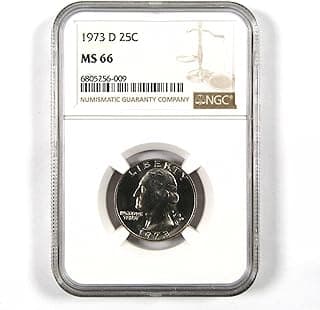 1973 D Washington Quarter MS 66 NGC revestido 25c sin circular SKU:I9490 | Moneda coleccionable: Barrio de Washington, 1973-D, revestido de cobre y níquel, MS-66, NGC