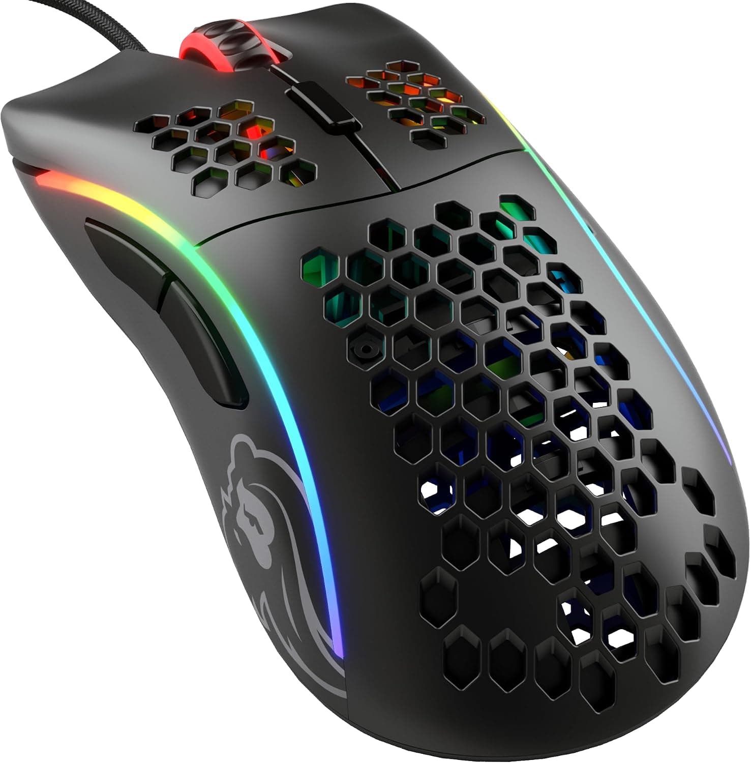 Ratón para juegos con cable Glorious Model D - Diseño de panal superligero de 68 g, RGB, ergonómico, sensor Pixart 3360, interruptores Omron, patas de PTFE, 6 botones - negro mate
