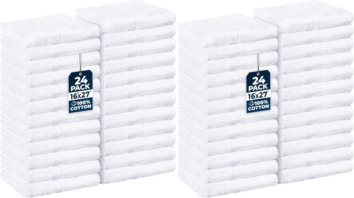 Utopia Towels, toalla de salón, paquete de 48, 16 por 27 pulgadas, toallas de algodón altamente absorbentes para manos, gimnasio, belleza, spa y cuidado del cabello en el hogar, color blanco