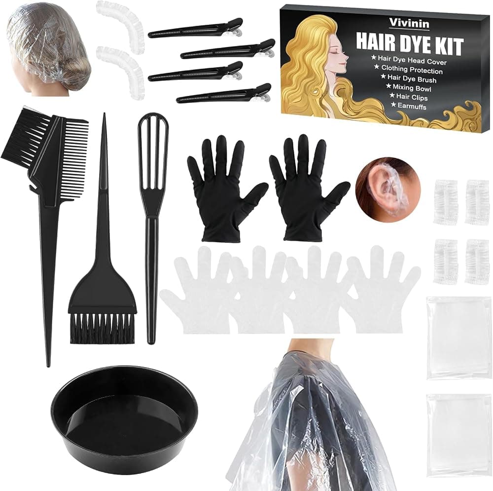 Kit de tinte para el cabello de 19 piezas, productos para teñir el cabello con cepillo para teñir el cabello, cuenco plegable, clips, orejeras, guantes desechables, bufanda, gorro de ducha