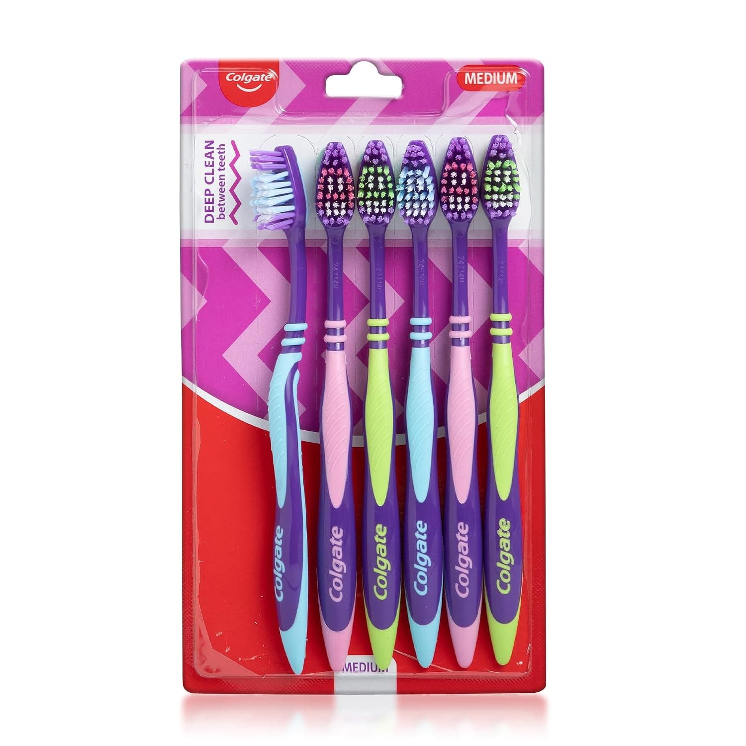 Colgate ZigZag cepillo de dientes para limpieza dental profunda con cerdas en zigzag multiángulo (mediano, paquete de 6)