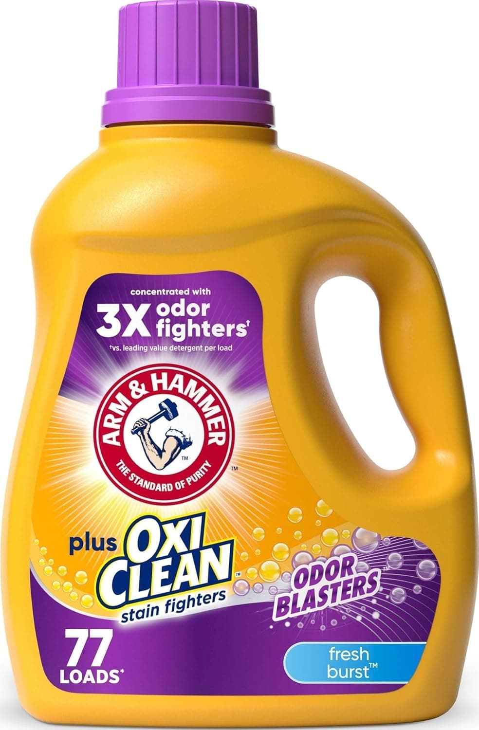 Detergente líquido para ropa Arm and Hammer Plus OxiClean Odor Blasters | Aroma fresco a explosión, 77 cargas, 100,5 onzas líquidas