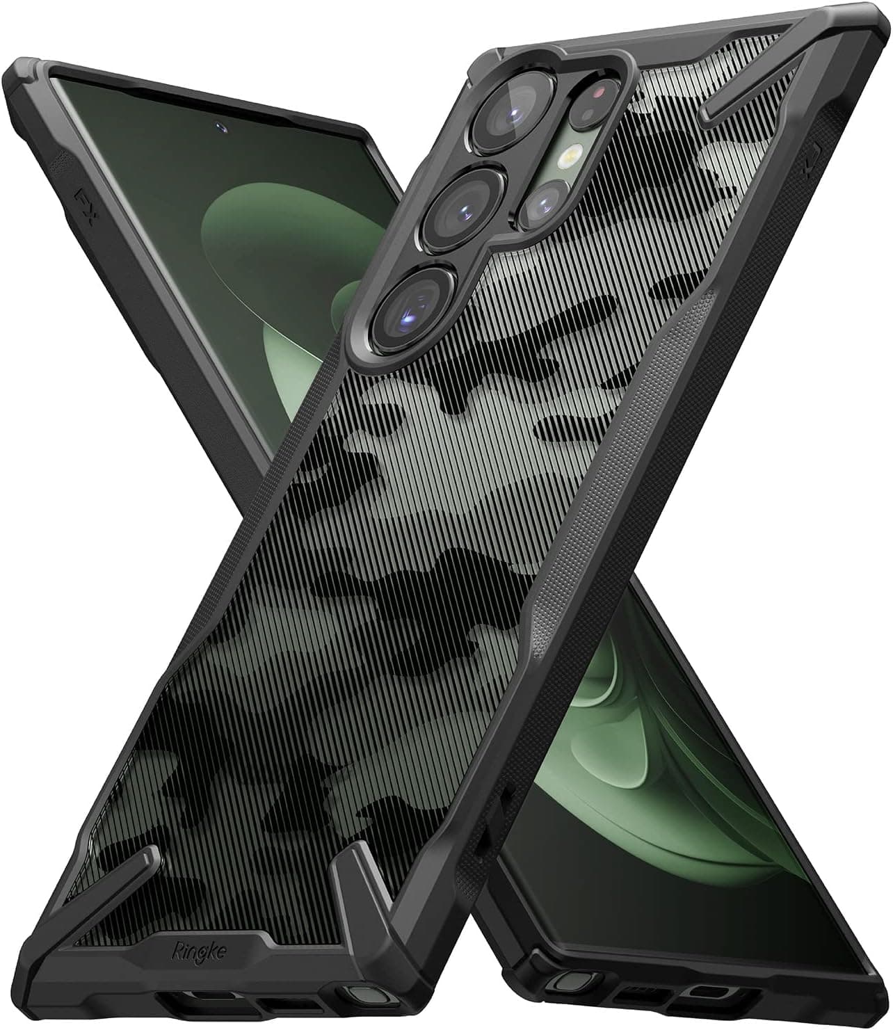 Funda Ringke para Samsung Galaxy S23 Ultra [Fusion-X Camo Black] | Protección mejorada de la lente de la cámara, parachoques aumentado, agarre cómodo, cubierta protectora antideslizante y resistente a los golpes