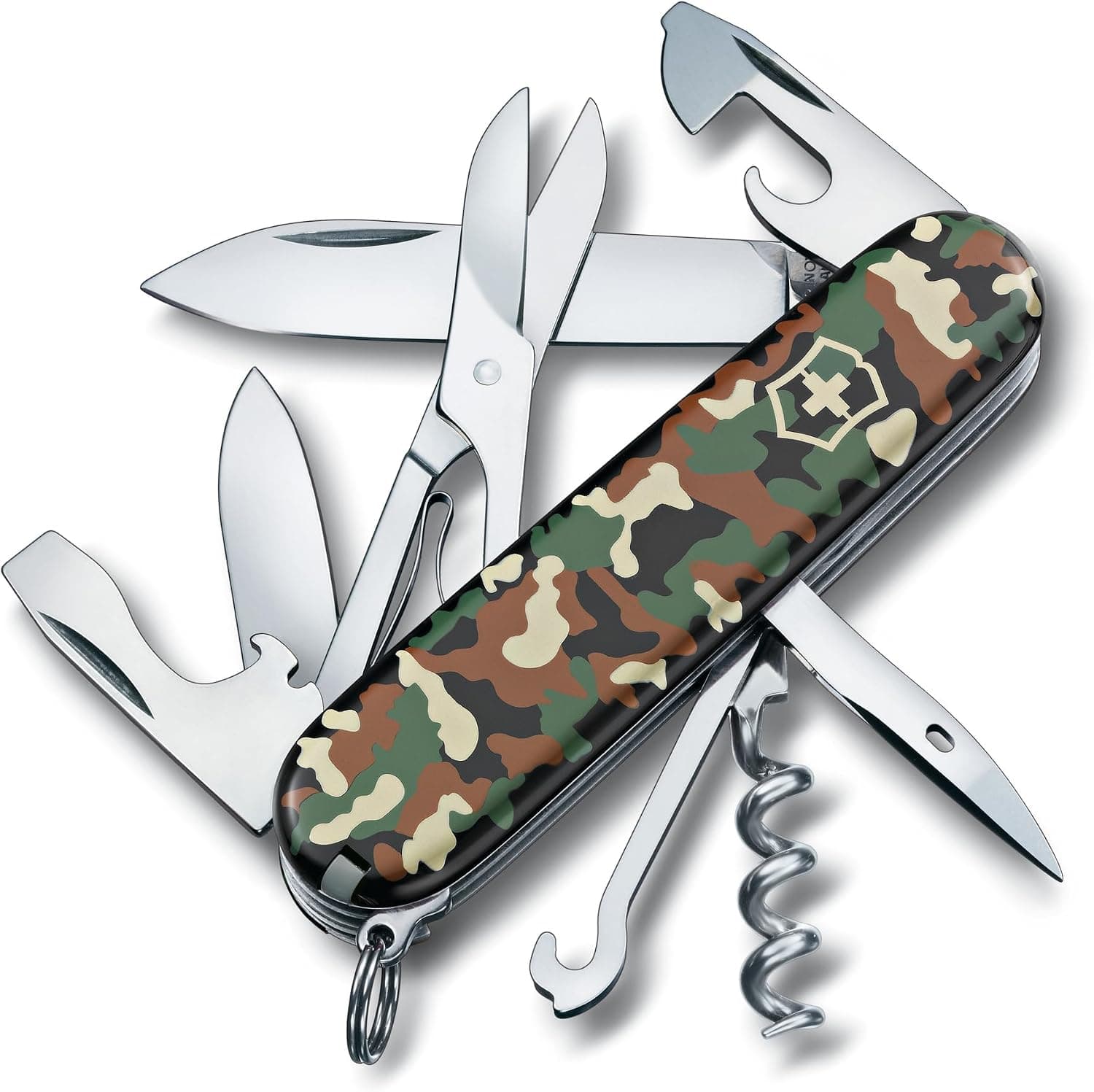 Victorinox Climber Swiss Army, navaja de bolsillo de 14 funciones, camuflaje | Navaja de bolsillo de fabricación suiza, herramienta multifunción, tamaño compacto, llavero, utilidad diaria