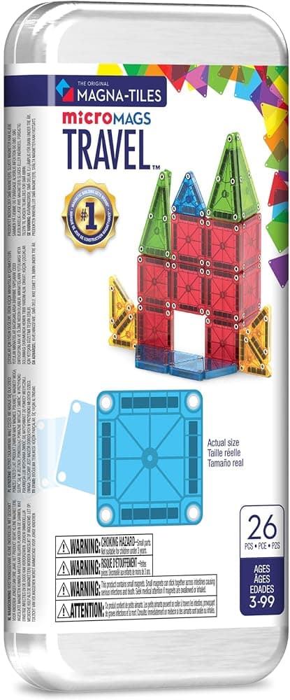 MAGNA-TILES microMAGS Juego de construcción magnético de viaje de 26 piezas: colores llamativos, la marca de construcción magnética original