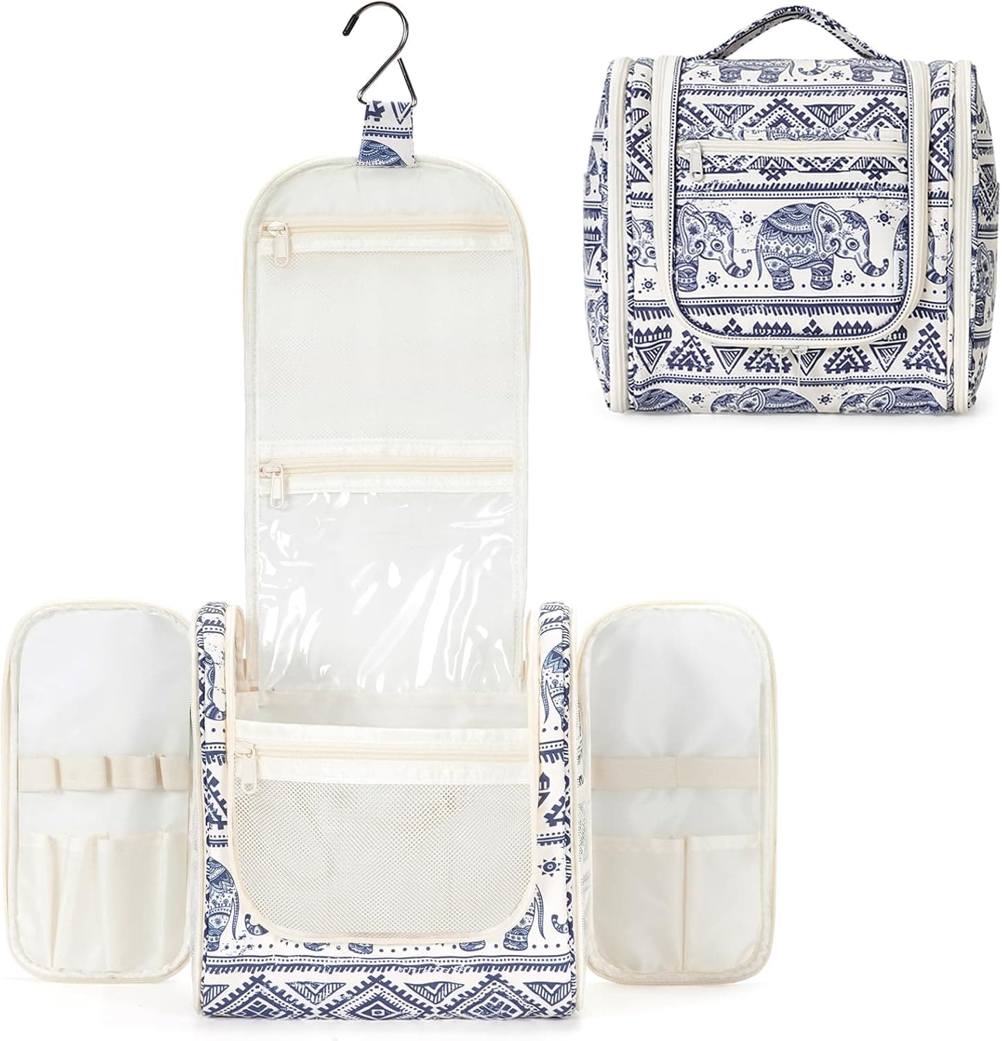 Narwey Neceser colgante para mujer, bolsa de maquillaje de viaje, organizador, bolsa de artículos de tocador para cosméticos, accesorios esenciales (grande, elefante)