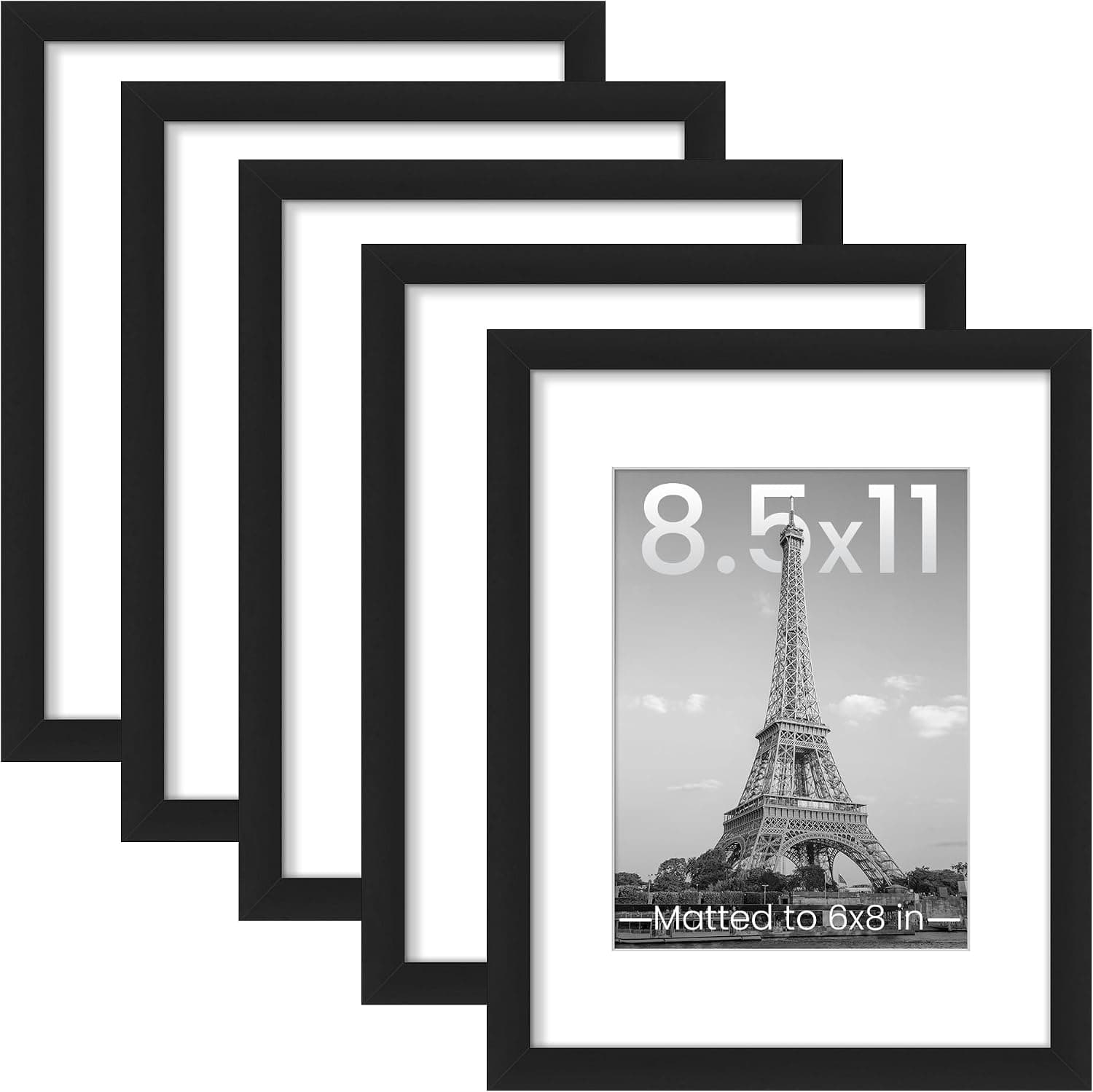 upsimples Marco para fotos de 8,5 por 11, marcos de pared de galería, juego de 5, negro | Marco de fotos para decoración de pared, marco de fotos de 6x8 con tapete para familia, certificado, diploma, graduación, pasillo, Navidad