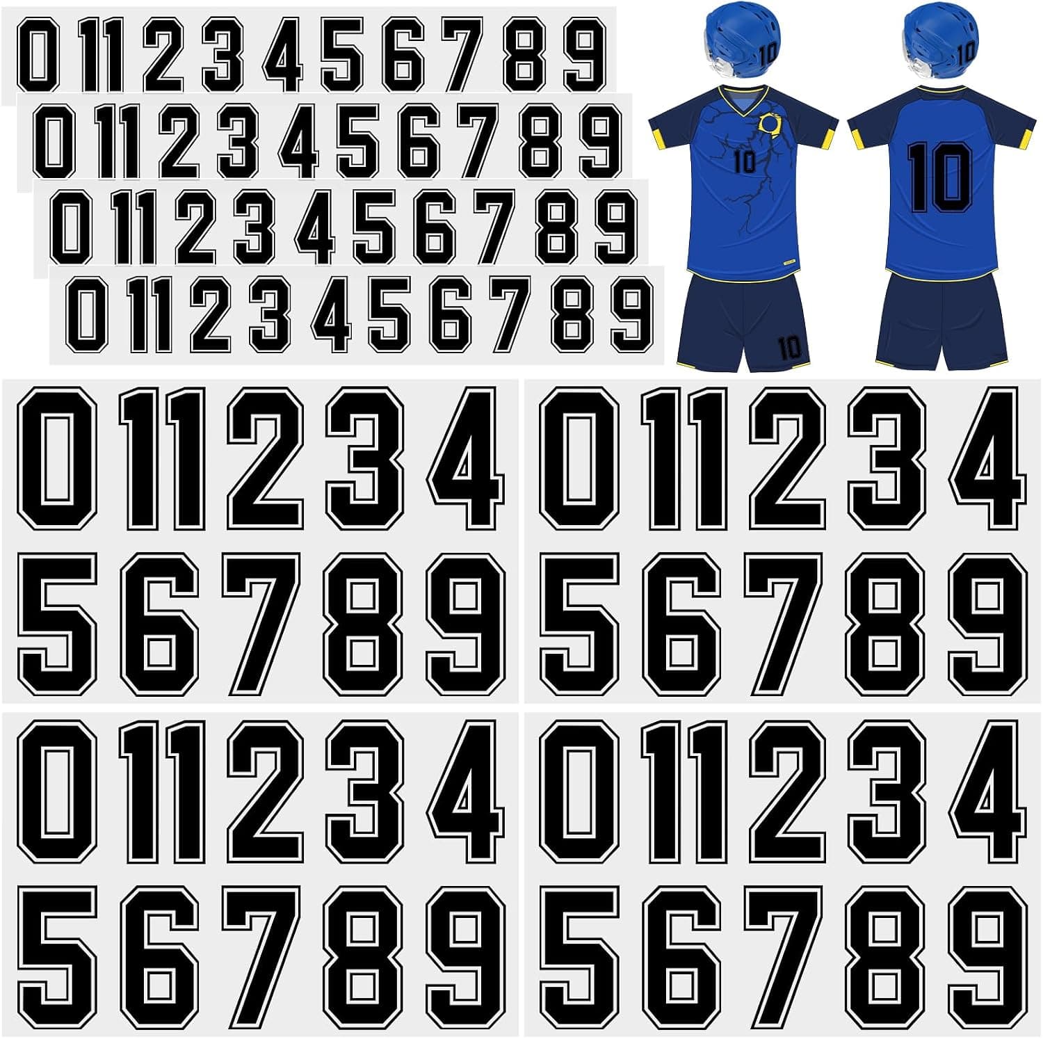 Glenmal 88 hojas 968 piezas Números termoadhesivos para Jersey 0-9, negro | Uniforme deportivo de ropa de tela de vinilo de transferencia de calor, tallas grandes pequeñas a granel, equipo de casco de béisbol de baloncesto de fútbol DIY