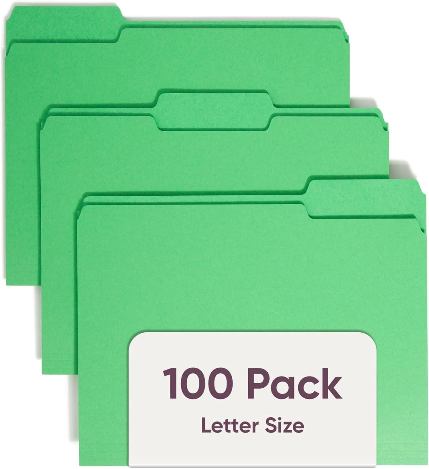 Carpetas de archivos estándar Smead, 100 unidades, verdes, pestañas de corte 1/3, tamaño carta (12143)