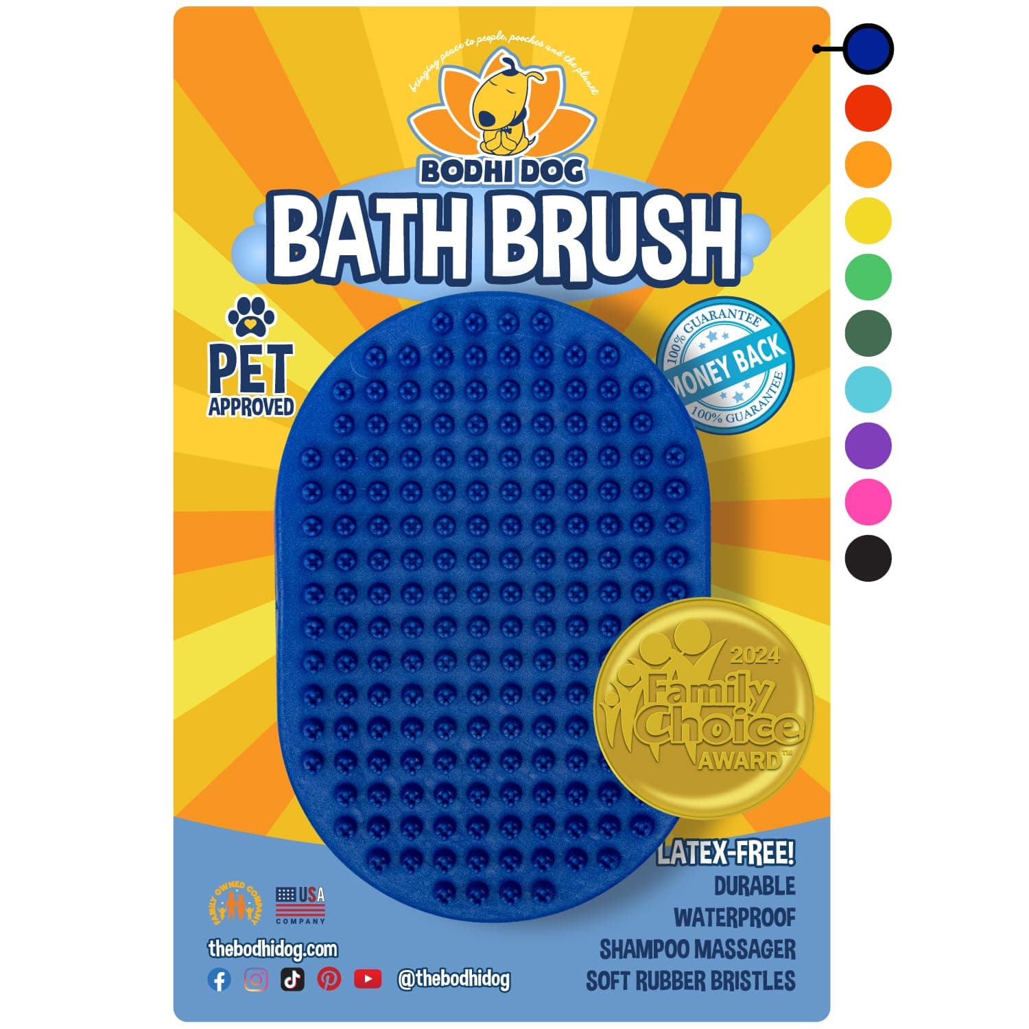 Bodhi Cepillo de champú para perros – Suministros de baño y aseo para mascotas para perros y gatos – Cepillo de baño para pelo largo y corto – Depurador premium para ducha, cabezal de ducha, pulverizador y baño (un paquete, azul)