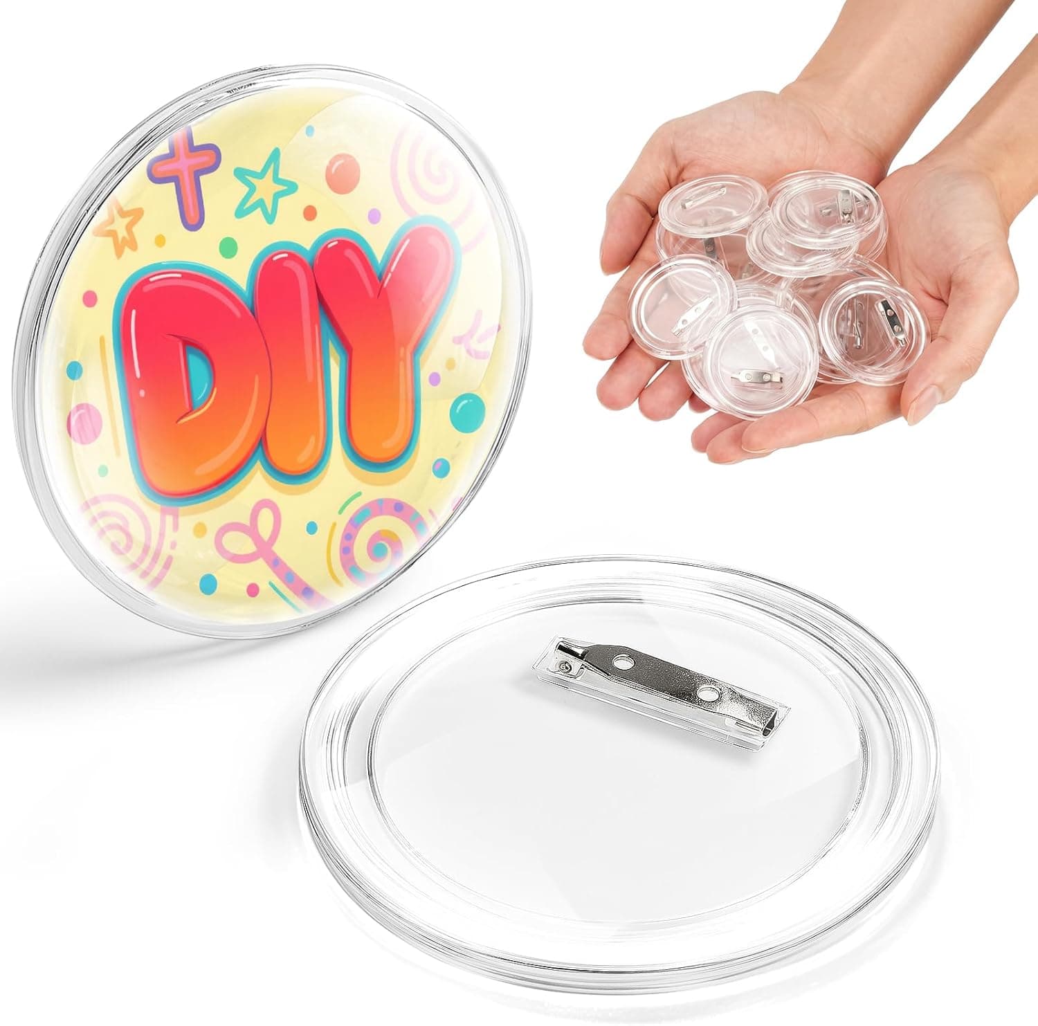 Paquete de 30 alfileres de botón transparentes de 1,77 pulgadas – Botón de foto de bricolaje que se ensamblan sin máquina – Alfileres de insignia en blanco de acrílico reutilizables para fiestas de cumpleaños, proyectos escolares y fiestas