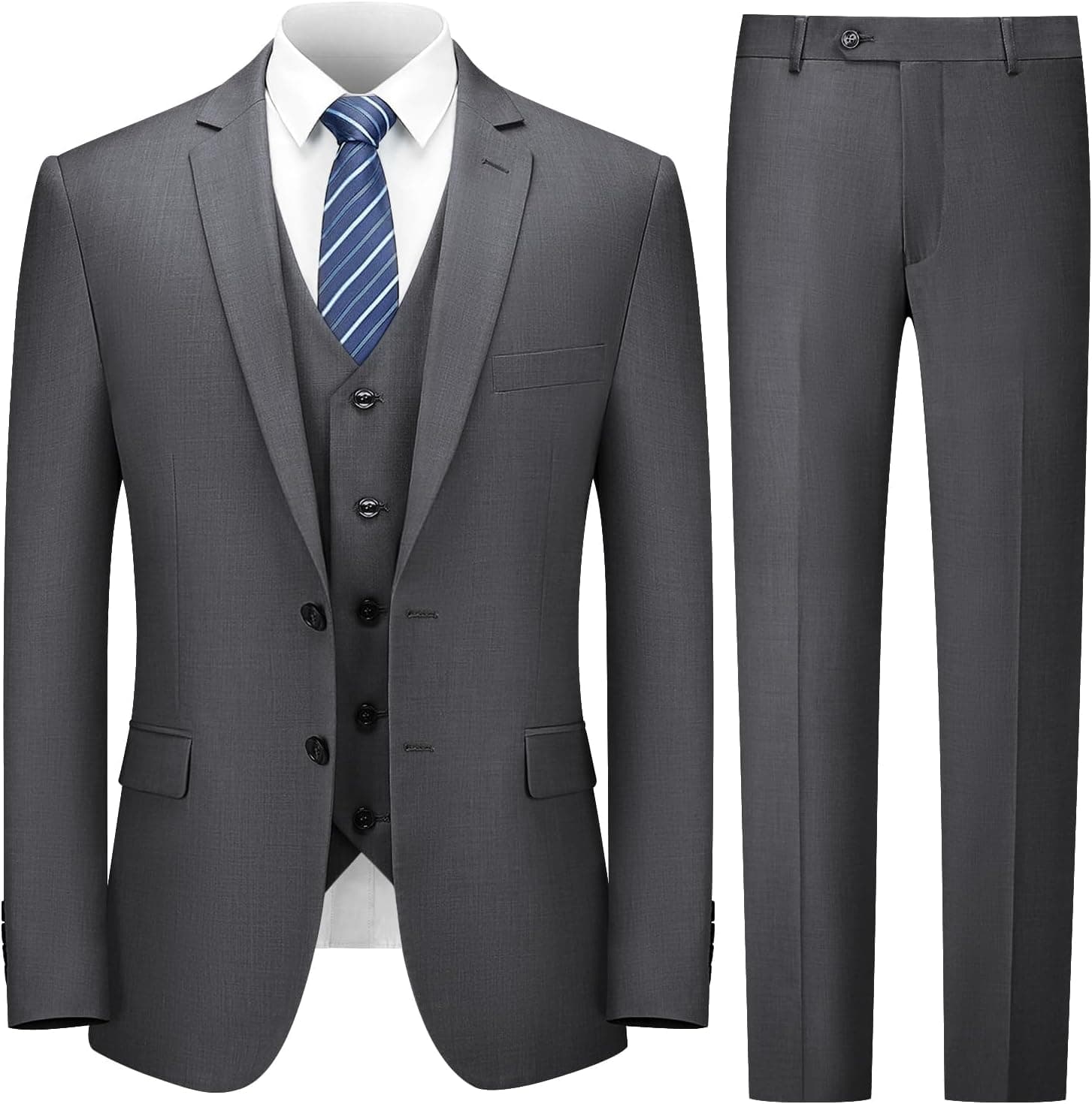 Cooper & Nelson 3 Piece Mens Suit Set 2 Button Slim Fit Suits for Men Business Wedding Party Tuxedo Jacket Vest Pants and Tie