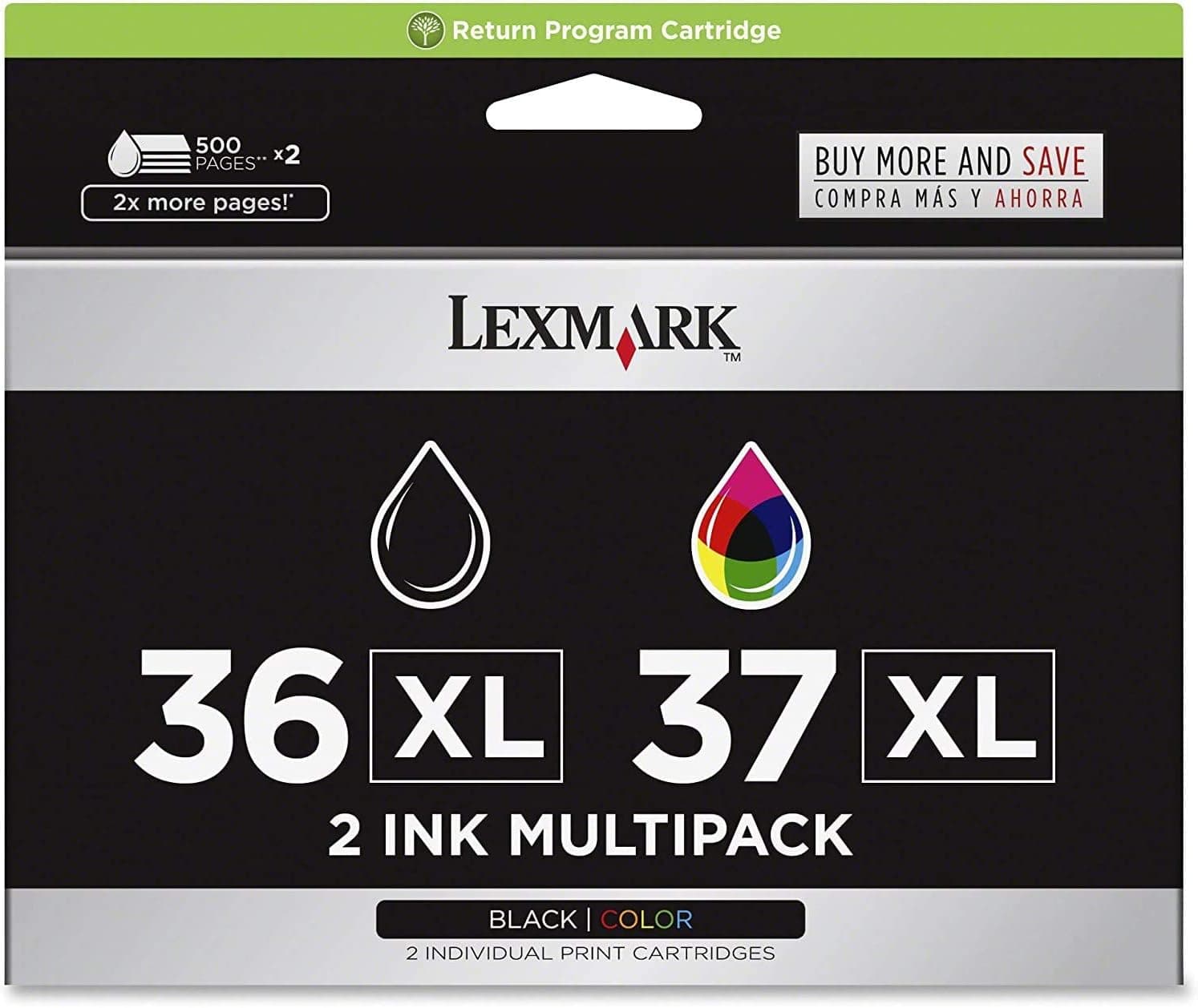 Carro de impresión programable de retorno de color/negro de alto rendimiento Lexmark 36XL/37XL