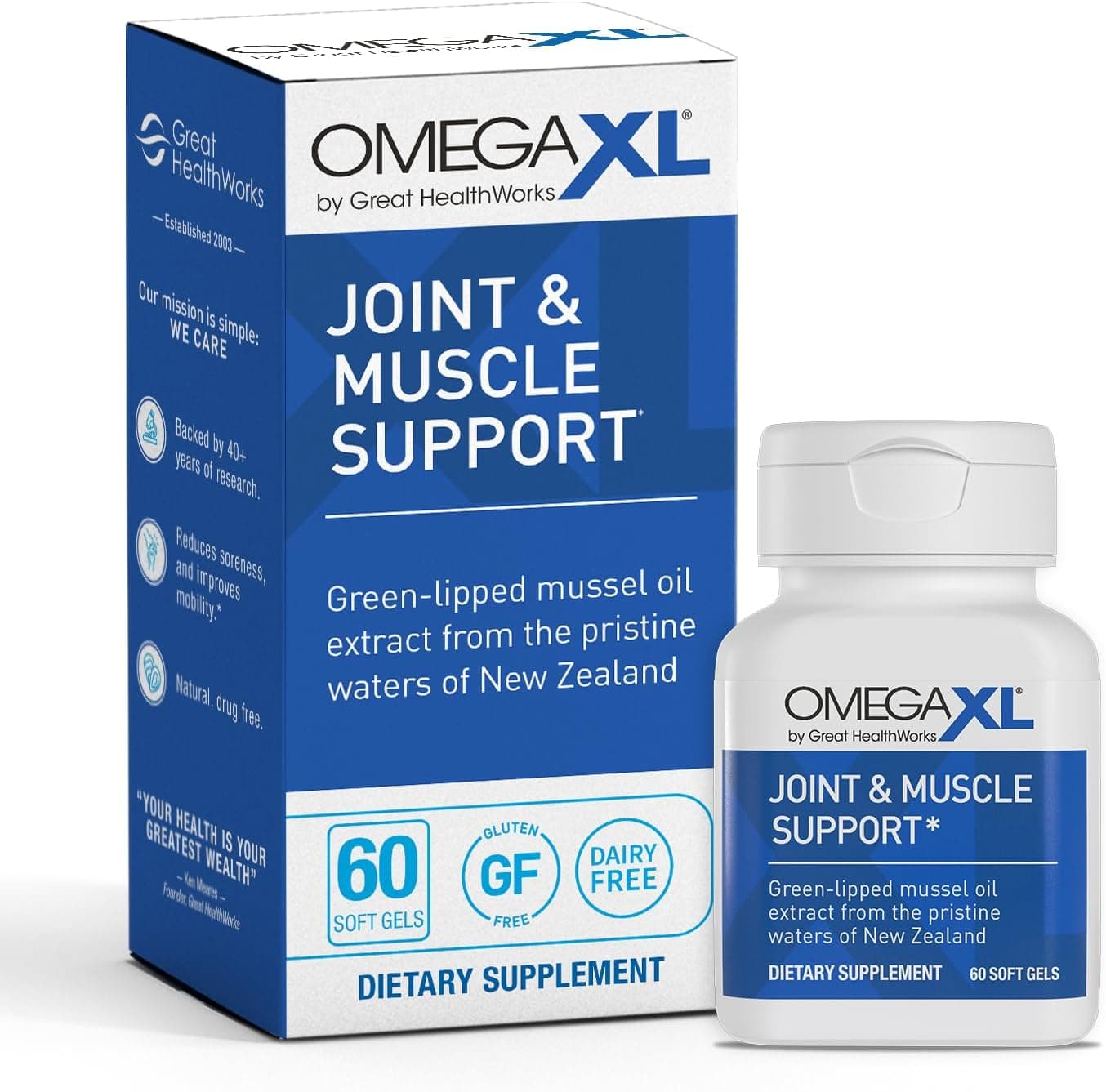 OmegaXL Joint Support Supplement, 60 Count | Green Lipped Mussel Oil, Soft Gel Pill, Natural Joint and Muscle Support Supplement, Clinically Supported, Non-GMO, Drug-Free