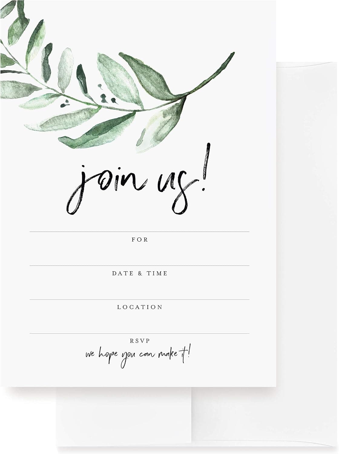 Bliss Collections 25 Greenery Invitations With Envelopes For All Occasions | Invites Perfect For: Weddings, Bridal Showers, Engagement, Birthday Party Or Special Event, Fill In Rustic Invites