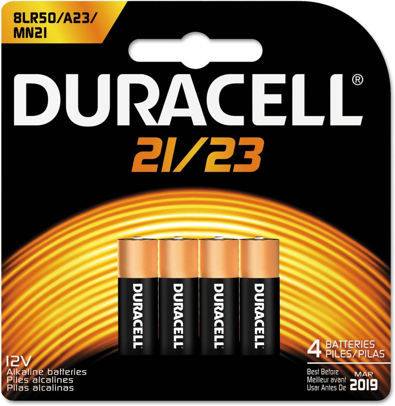 Batería alcalina Duracell 21/23 de 12 V, paquete de 4 unidades, batería alcalina 21/23 de 12 voltios, larga duración para llaveros, alarmas de coche, rastreadores GPS y más