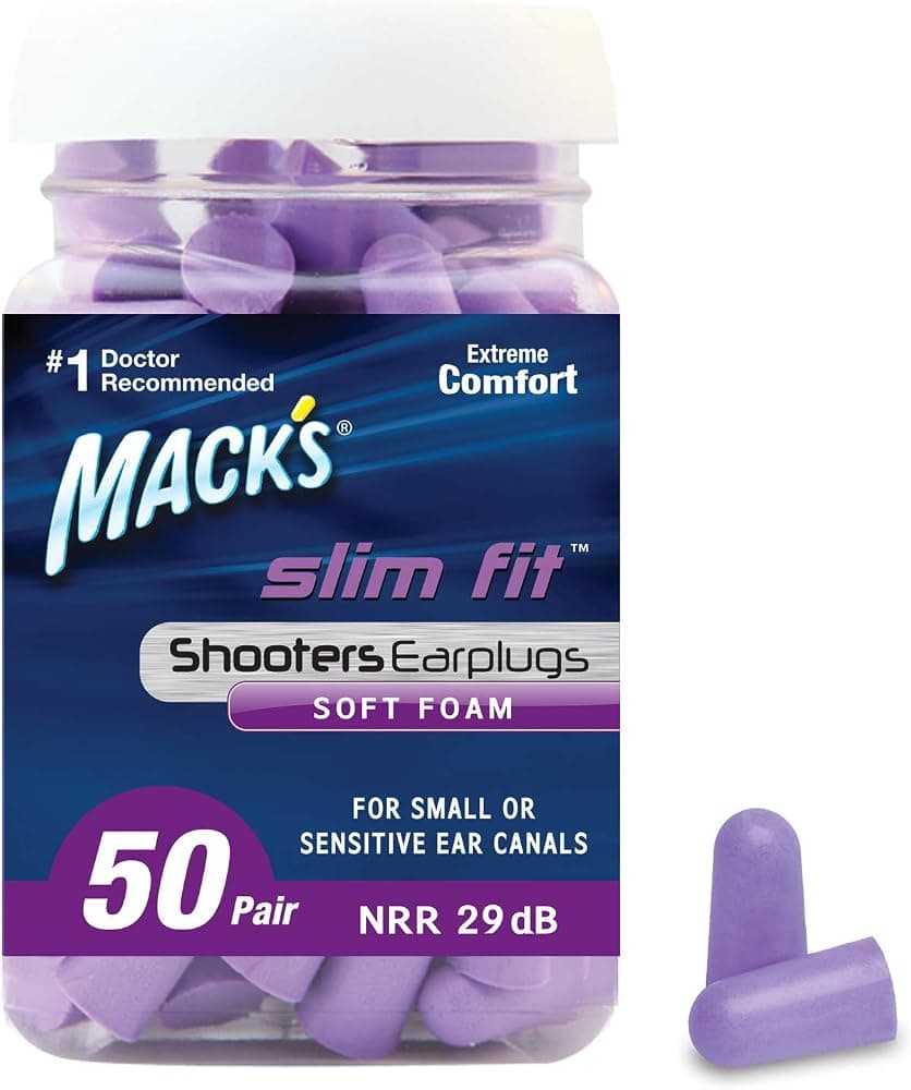 Tapones para los oídos Mack's Slim Fit Soft Foam Shooting, 50 pares - Tapones para los oídos pequeños para caza, táctica, tiro al blanco, skeet y trampas | Hecho en EE. UU.