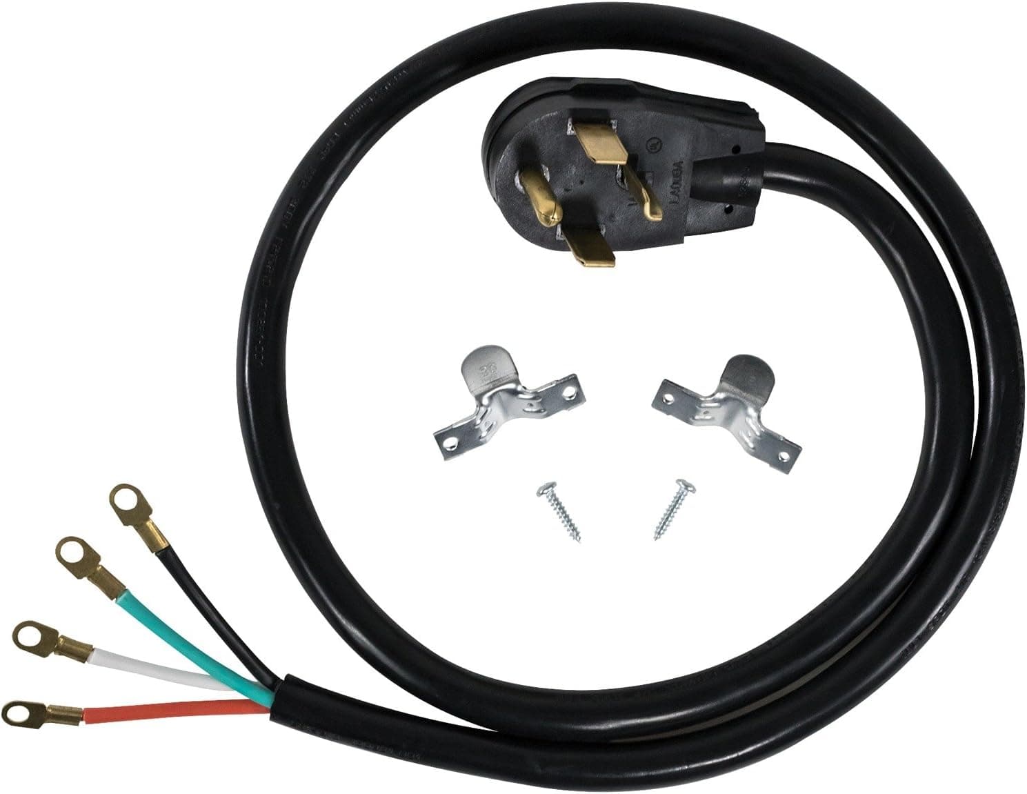 Accesorios de electrodomésticos certificados Cable de alimentación de electrodomésticos de 30 amperios, cable de secador de 4 clavijas, 4 cables codificados por color con conectores de ojal, 4 pies, cable de cobre