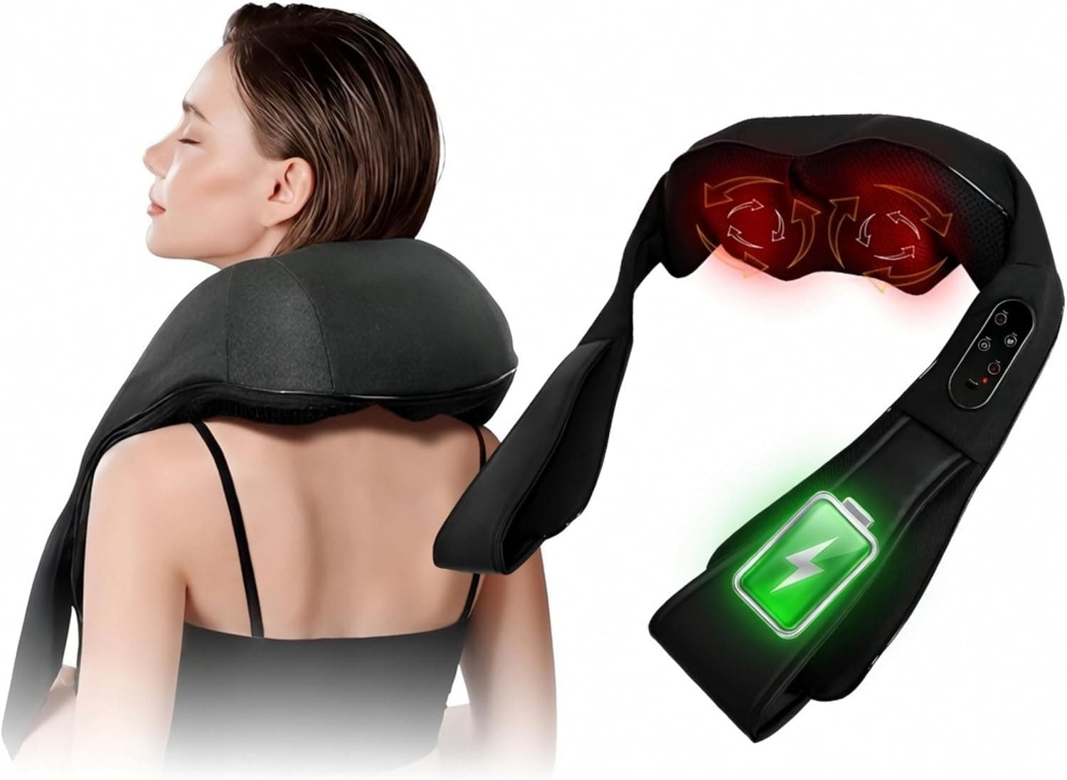 Masajeador de cuello inalámbrico con calor, masajeador de espalda Shiatsu | Alivio de cuello y hombros, tejido profundo, libertad recargable, regalo de relajación perfecto