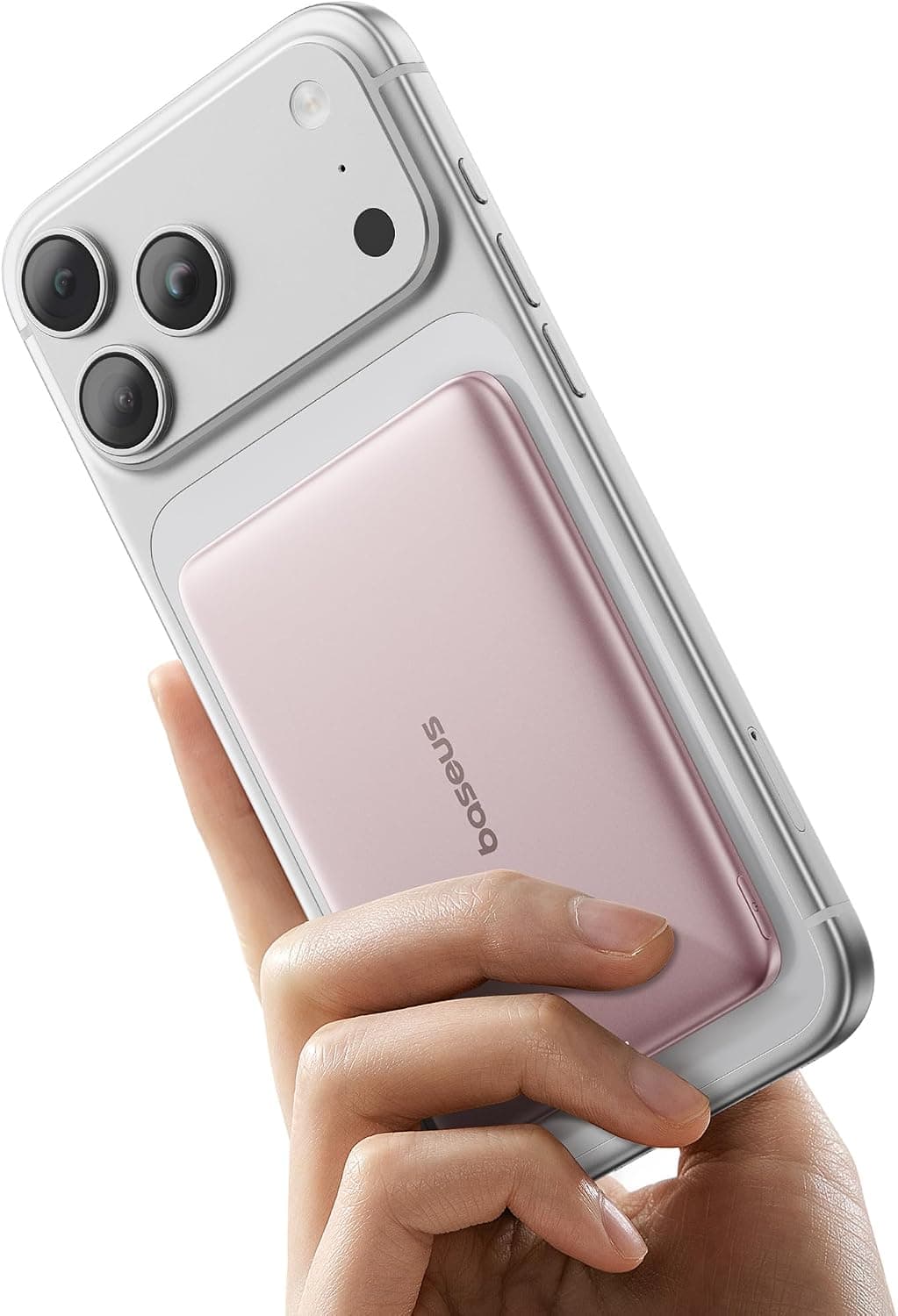 Baseus Picogo Power Bank, cargador portátil MagSafe ultradelgado de 0,3 pulgadas, 5000 mAh, batería magnética tamaño tarjeta con cable trenzado USB-C, cargador inalámbrico de aleación para iPhone 17 Pro Max/17 Air/16/15/14/13/12