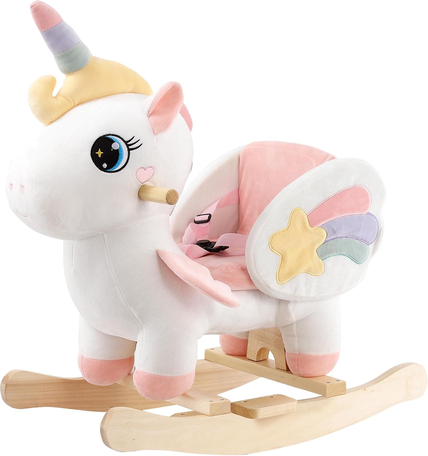 FUNLIO Caballo balancín de unicornio para bebé, caballo balancín de unicornio de hadas arcoíris para niños pequeños de 6 meses a 3 años, balancín de animales relleno, fácil de montar, guardería, certificado CE y CPC