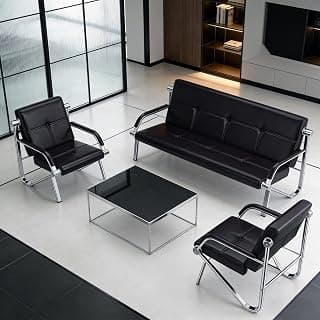 Kinfant Sillas de sala de espera, banco tapizado, silla de oficina para invitados con brazos, muebles de recepción para salón de belleza, barbería, sala de aeropuerto, sala de conferencias, banco, negro