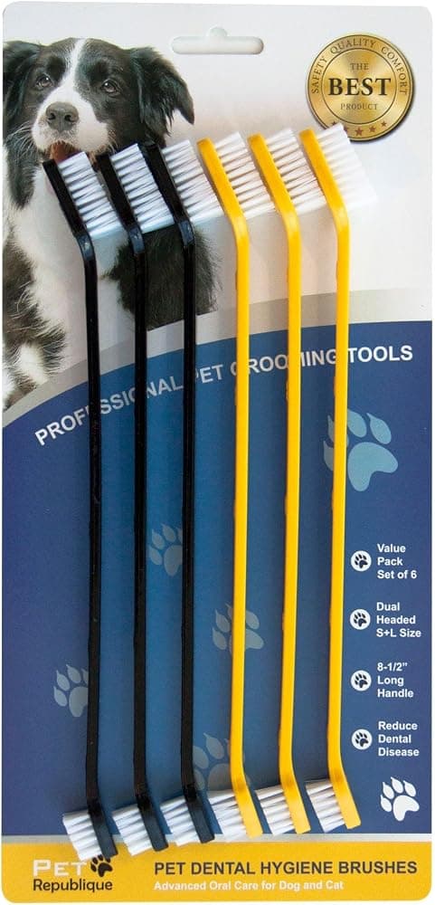 Pet Republique Juego de 6 cepillos de dientes para perros – Cepillos de higiene dental de doble cabeza para perros, gatos y la mayoría de las mascotas de tamaño pequeño a grande
