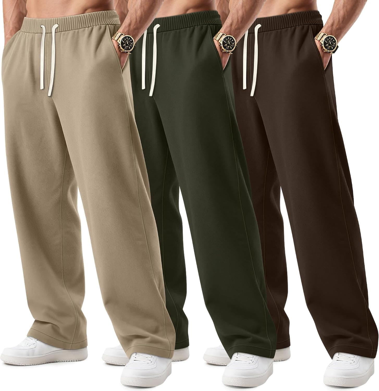 August Alley 3 Pack Men's Big and Tall Sweatpants | Open Bottom Pants, Elastic Drawstring Waist, Pockets, Comfy,Relaxed Fit, Sports, Gym, Lounge, Hiking, Travel, Daily Wear