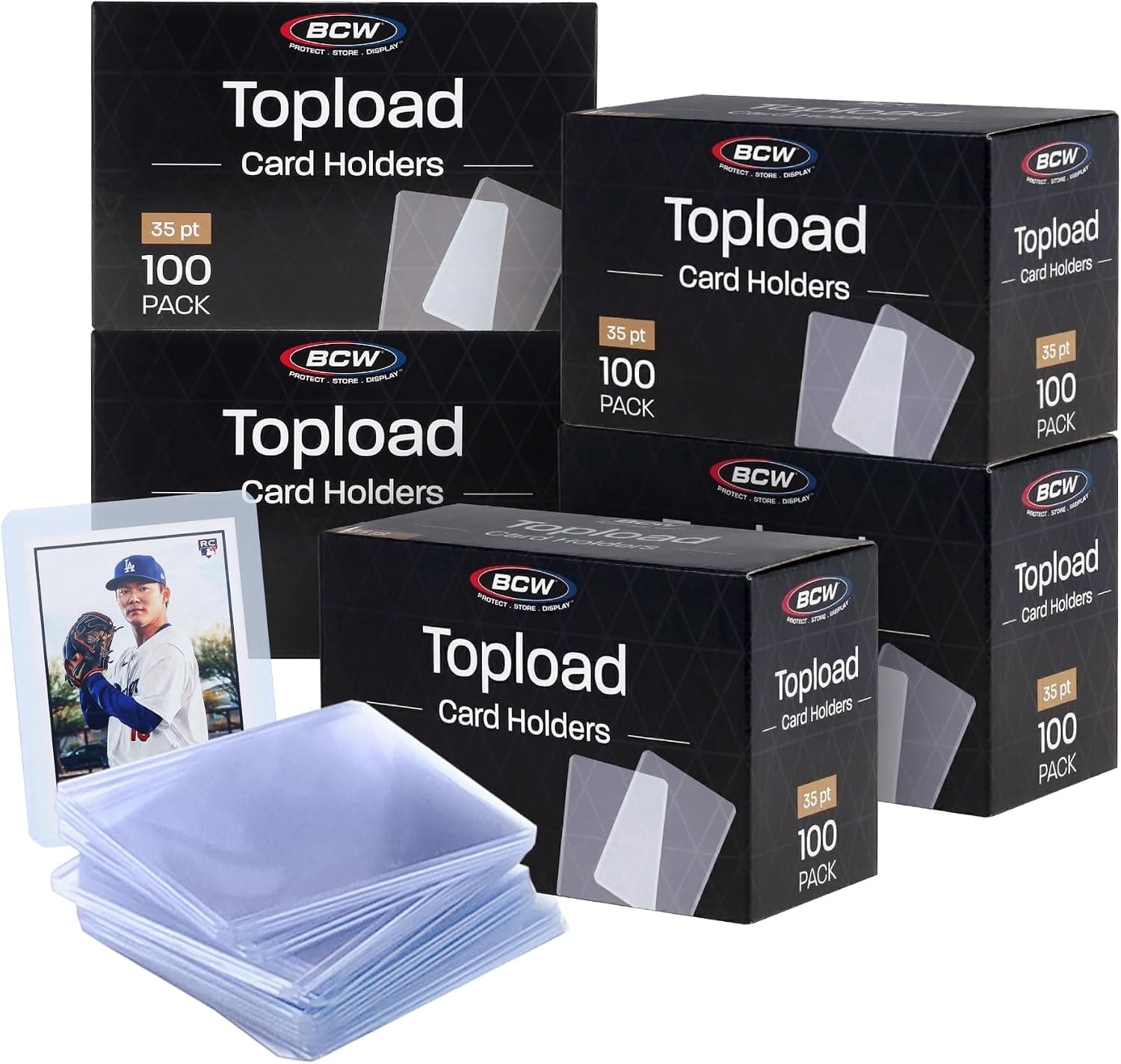 Portatarjetas de carga superior estándar BCW 3x4, 35 puntos, 500 unidades | Los soportes rígidos de PVC transparente se adaptan a tarjetas comerciales estándar de hasta 35 pt con aberturas laterales cortas para almacenamiento y exhibición.