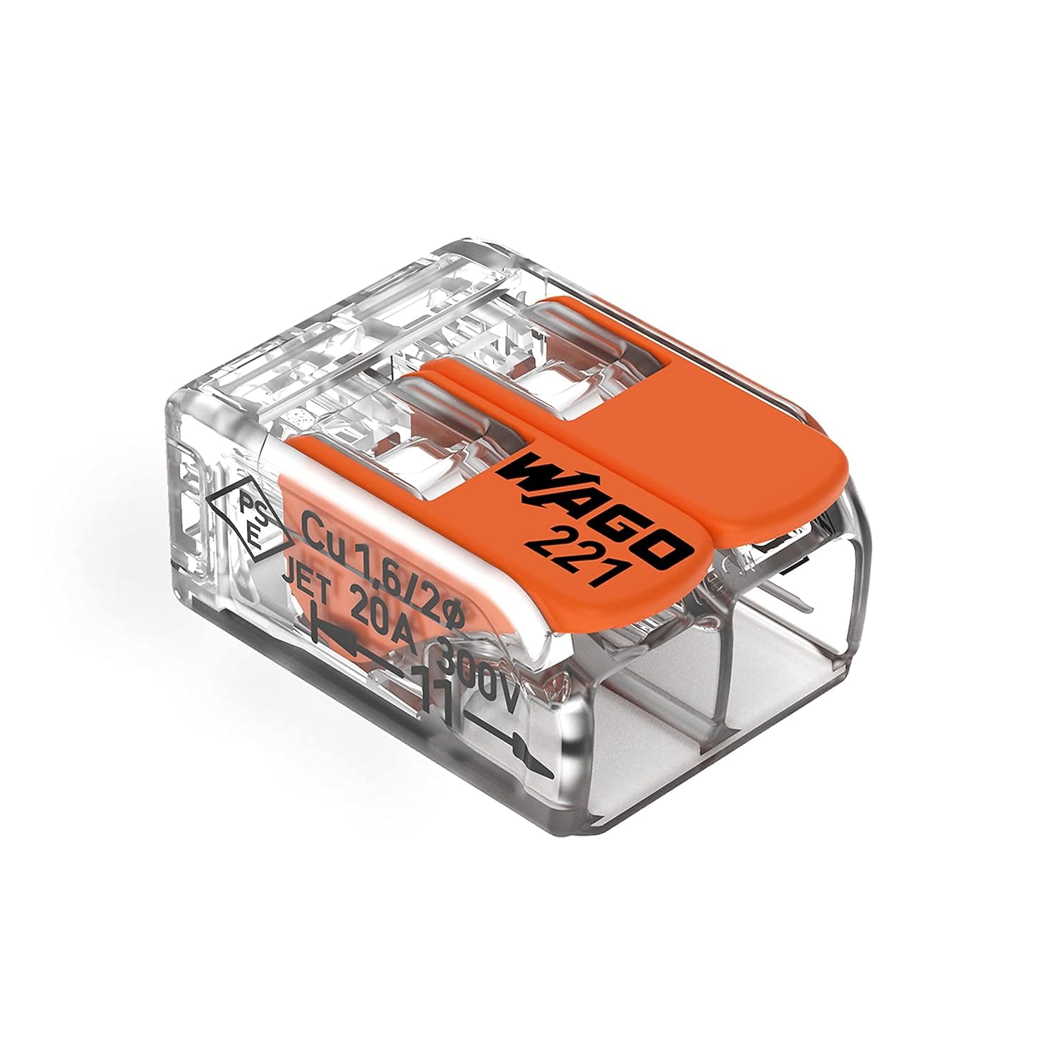 Conectores de Empalme Wago 221-412 Compact Lever-Nuts ®, 2 Conductores, 24-12 AWG, Tarro 550pcs