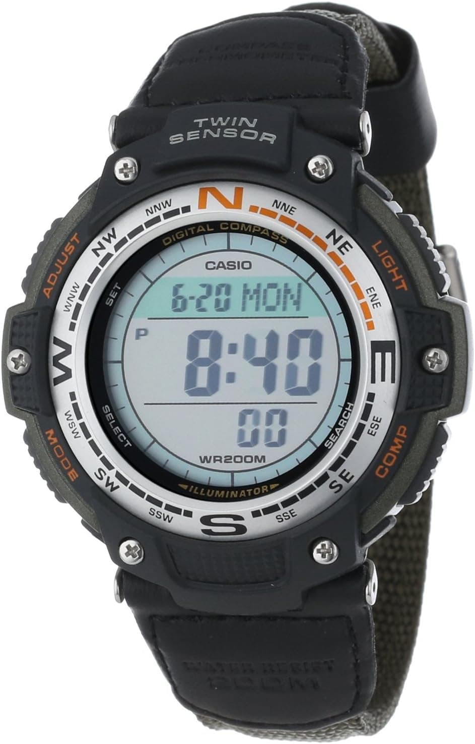 Serie Casio SGW100 | Reloj digital y brújula | 200M WR | Cronómetro de 100 segundos | Sensor doble para dirección y temperatura | Resistente a bajas temperaturas | Hora mundial | Calendario automático | Alarma múltiple