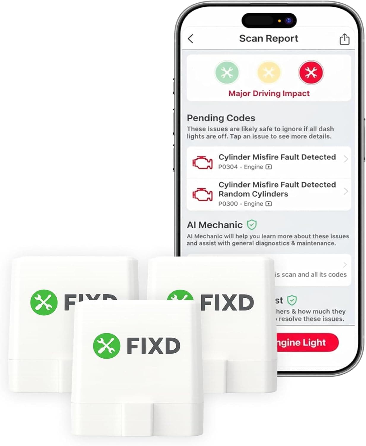Escáner FIXD Bluetooth OBD2 - Lector de códigos de motor de verificación de diagnóstico de automóvil | Paquete de 3 valor | Compatible con iPhone/Android | Herramienta de escaneo automotriz para reparaciones + compra | Datos del fabricante mejorados