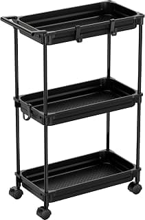 SimpleHouseware Standard 3-Tier Slim Rolling Storage Cart, Black