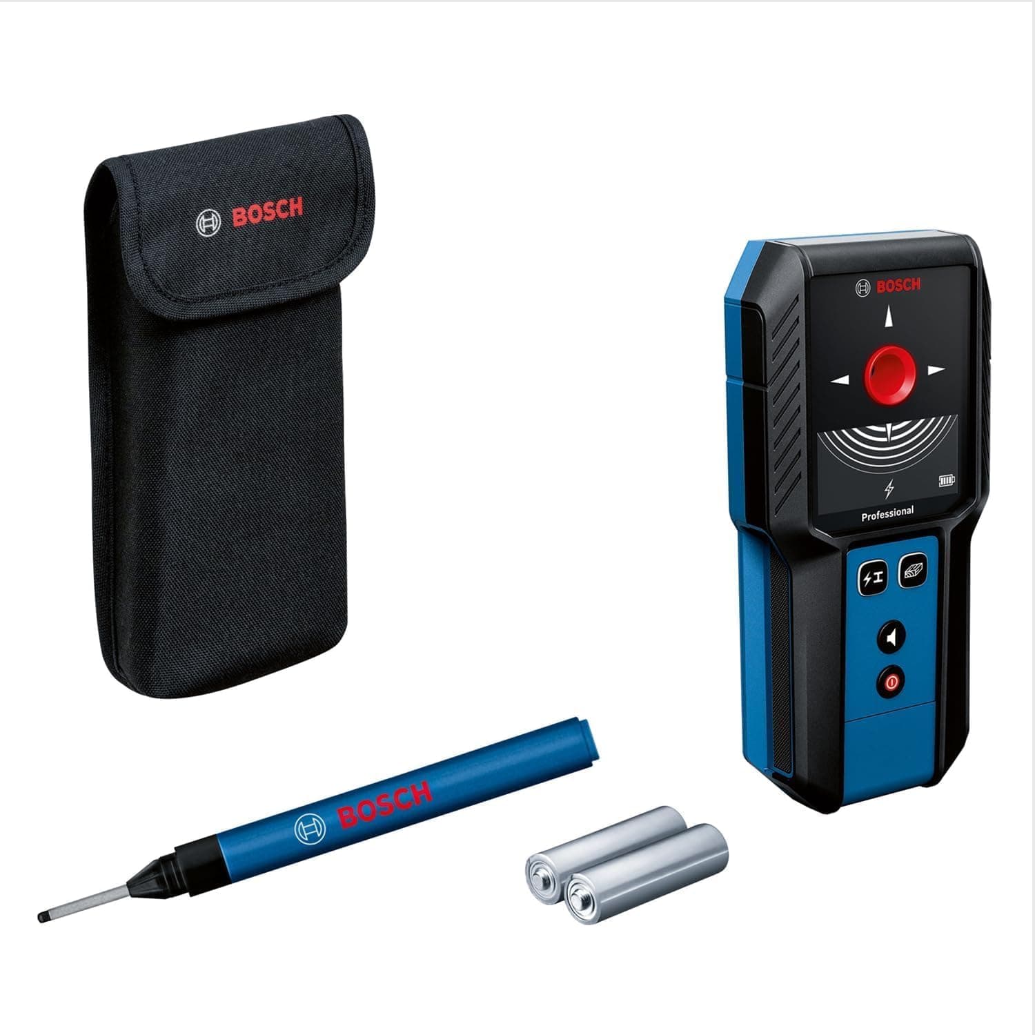 Bosch Professional Detector GMS 120-27 (max. Detection Depth Non-Magnetic Metal/Magnetic Metal/Voltage-conducting Wires/Wood: 120/100/50/30 mm, Marker Pen, Protective Bag)