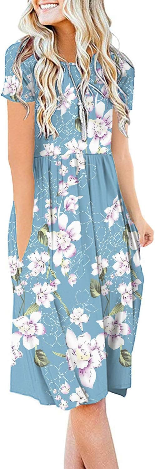 DB MOON Mujeres Verano Casual Vestidos De Manga Corta Vestido De Cintura Empire | Vestido Hasta La Rodilla Para Mujeres, Vestidos Para Profesoras, Vestido De Jersey, Vestidos Modestos, Vestido Con Bolsillos, Vestidos Para La Iglesia