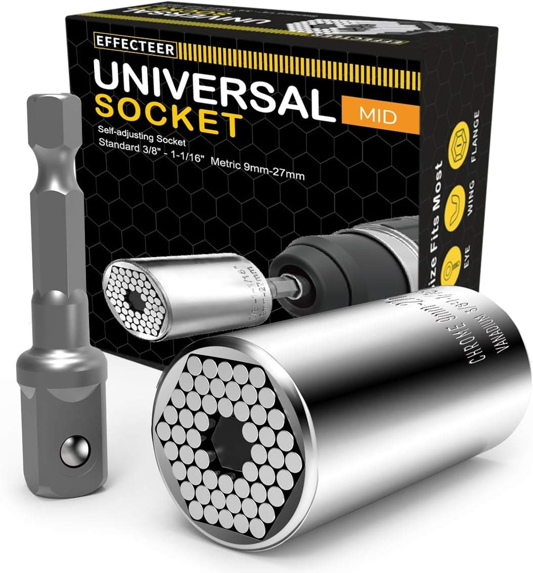 Zócalo universal, zócalo autoajustable para estándar 3/8'' - 1-1/16'' métrico 9 mm-27 mm, zócalo adaptador para llave de trinquete y taladro eléctrico, herramientas regalos para hombres, él, esposo, papá, padre, bricolaje, manitas, mujeres