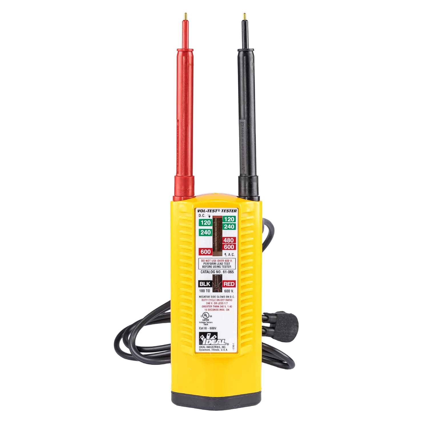 Probador de voltaje de solenoide Vol-Con eléctrico ideal, LED, CAT III 600 V | Detección AC/DC, alerta vibratoria, diseño de baja impedancia, probadores de voltaje, herramientas eléctricas, pruebas eléctricas