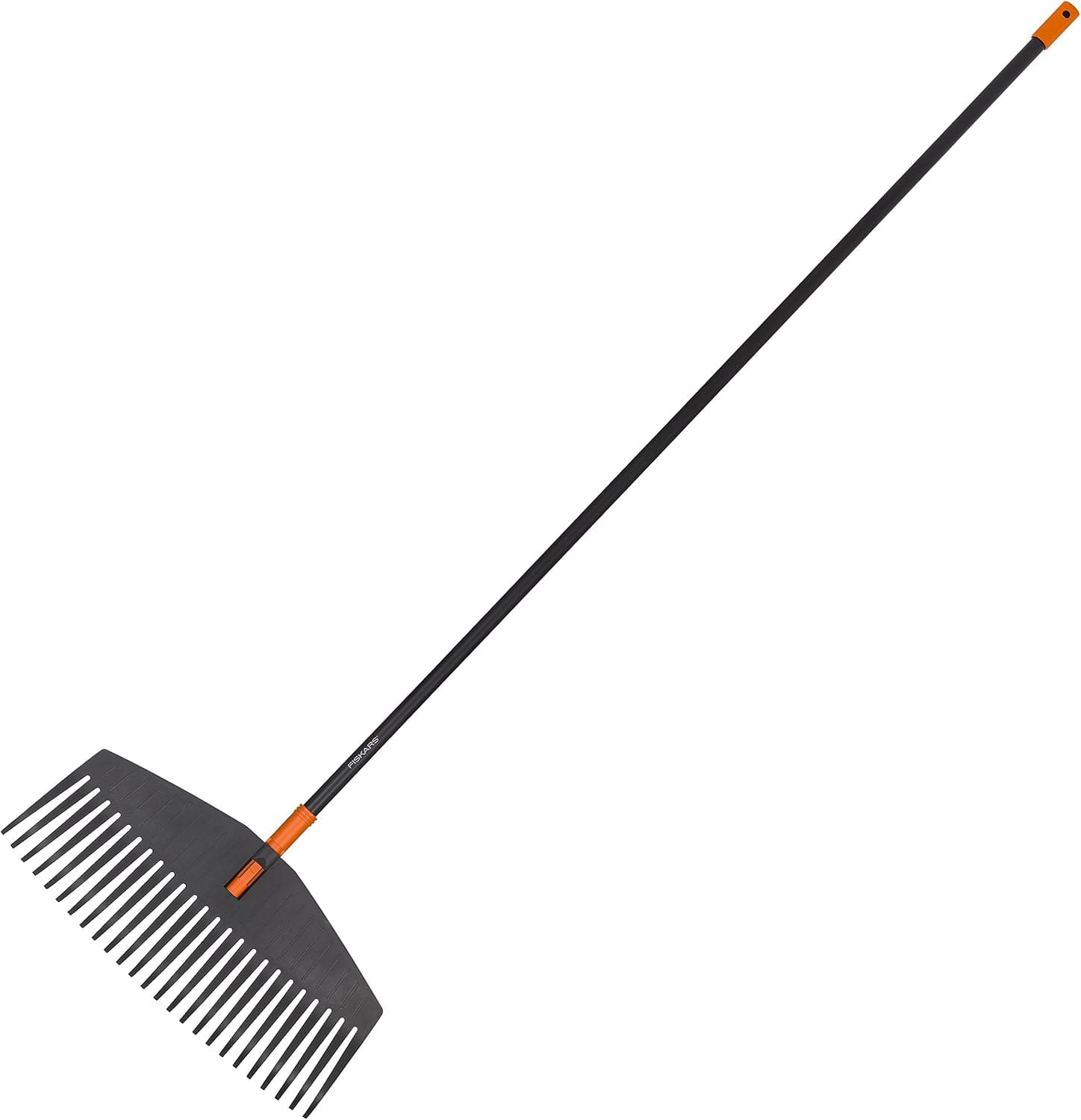 Fiskars Escoba maciza, 25 púas, Largo: 175 cm, Ancho: 52 cm, Púas de plástico/Mango de aluminio, Negro/Naranja, L, Maciza, 1003465 | Puntas de plástico/mango de aluminio, negro/naranja, L, macizo, 1003465