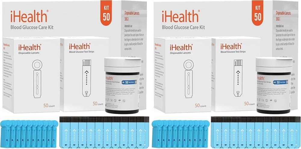 Blood Glucose Test Strips 50 Count, Lancets for Diabetes Management 50 Count, Compatible with iHealth Blood Glucose Monitor Only (Pack of 2)