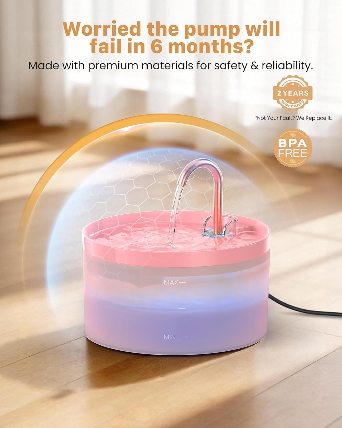 Fuente de agua para gatos rosa para beber: Fuente para gatos de 67 oz/2 L - GIOTOHUN Linda fuente de agua para mascotas para gatos en el interior - Fuente silenciosa para mascotas - Fuente para beber para gatos con grifo - Adecuada para gatitos y gatitos