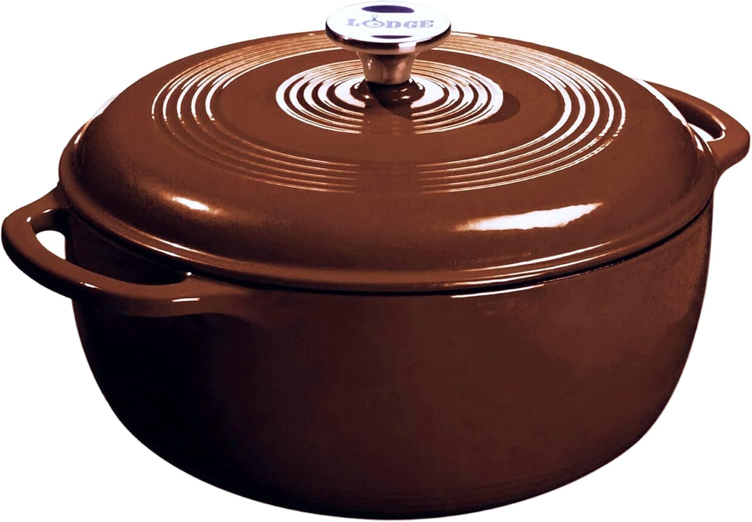 Lodge Essential Horno holandés de hierro fundido esmaltado de 6 cuartos de galón, perfecto para hornear pan, estofar, marinar y cocinar lentamente, cuenta con tapa de sellado de humedad y asas dobles, elementos esenciales de cocina, siena quemada