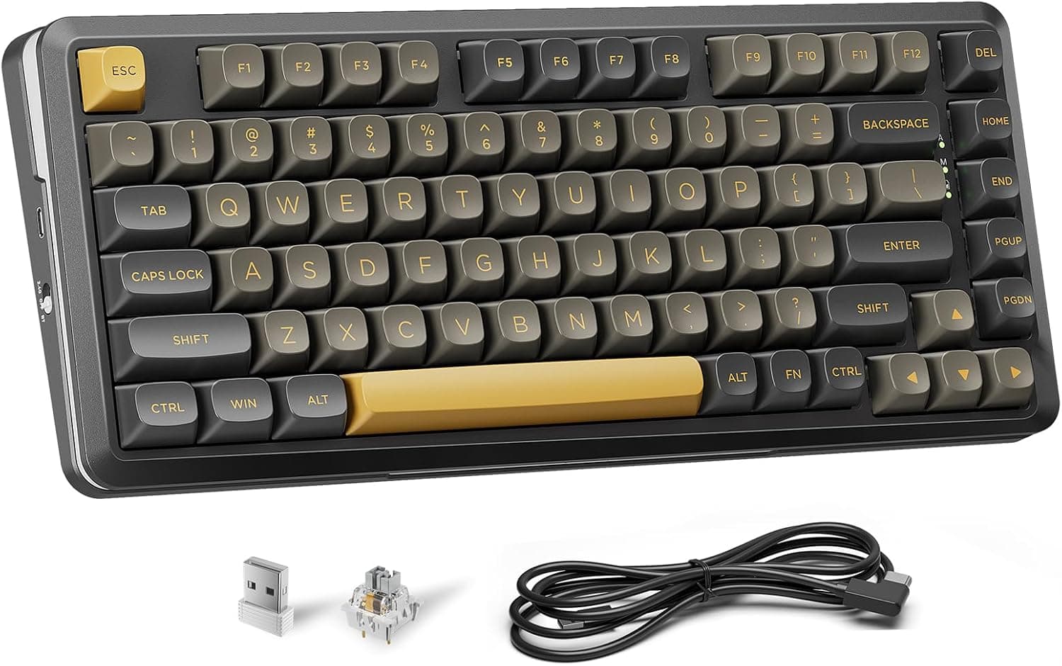Redragon K738 Teclado mecánico inalámbrico, teclado para juegos RGB montado en junta, 3 modos (2.4G/BT/USB), interruptores lineales prelubricados, diseño del 75%, 82 teclas intercambiables en caliente para PC/Mac - Oro negro